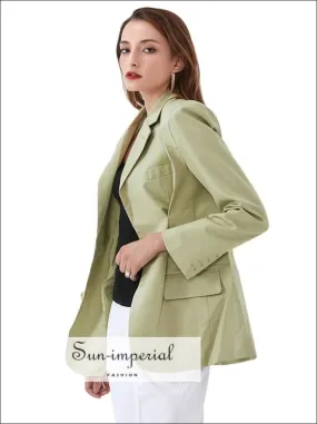 Long Sleeve Mint Green Women Blazer Coat