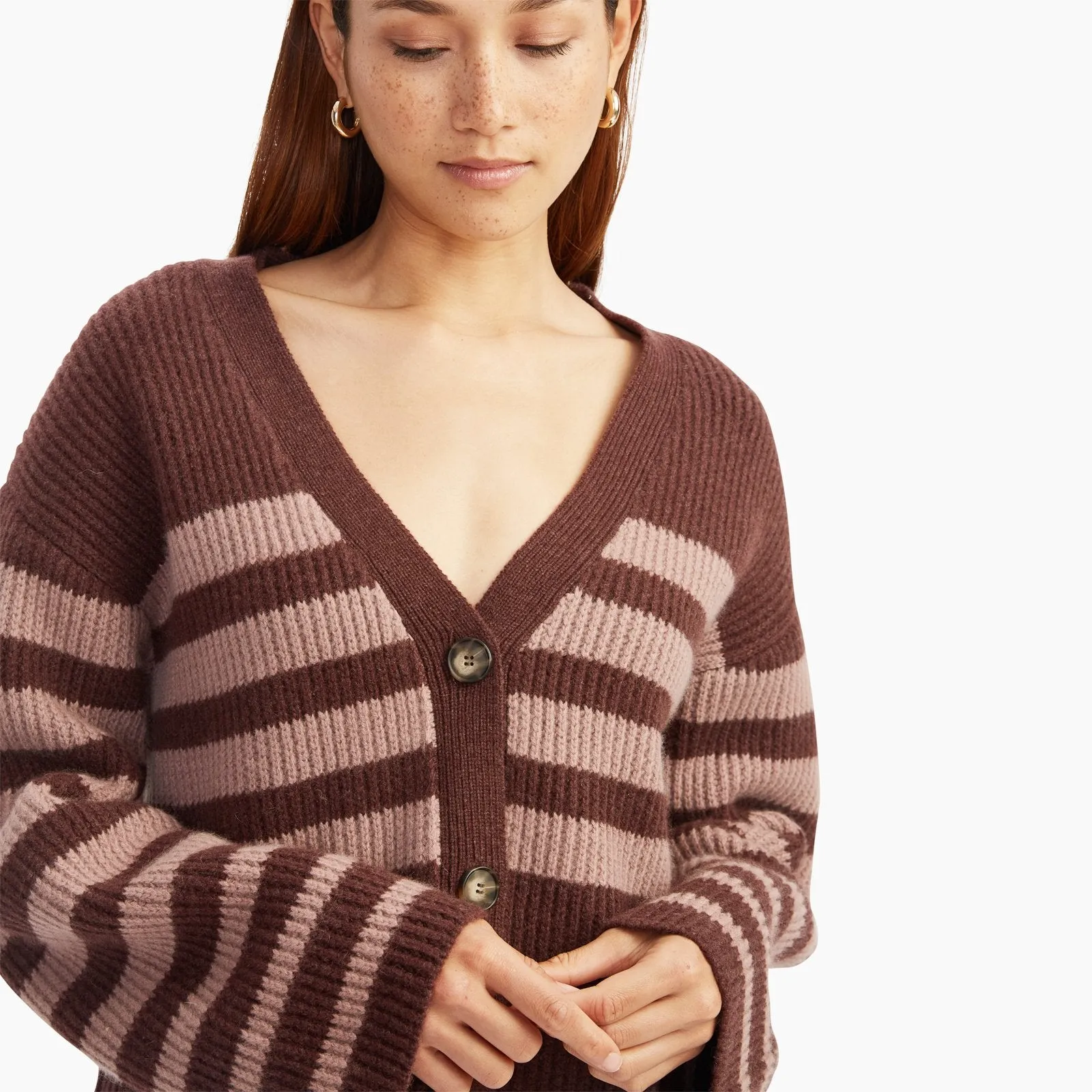 Luxe Cashmere Striped Cropped Cardigan