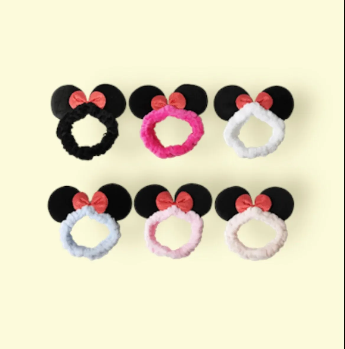 Mouse Ears Facial Spa Headbands, Coral Fleece Wash Face Hair Band, Velvet Bow Shower Hair Band for Girls Women Make up Hair Accessories