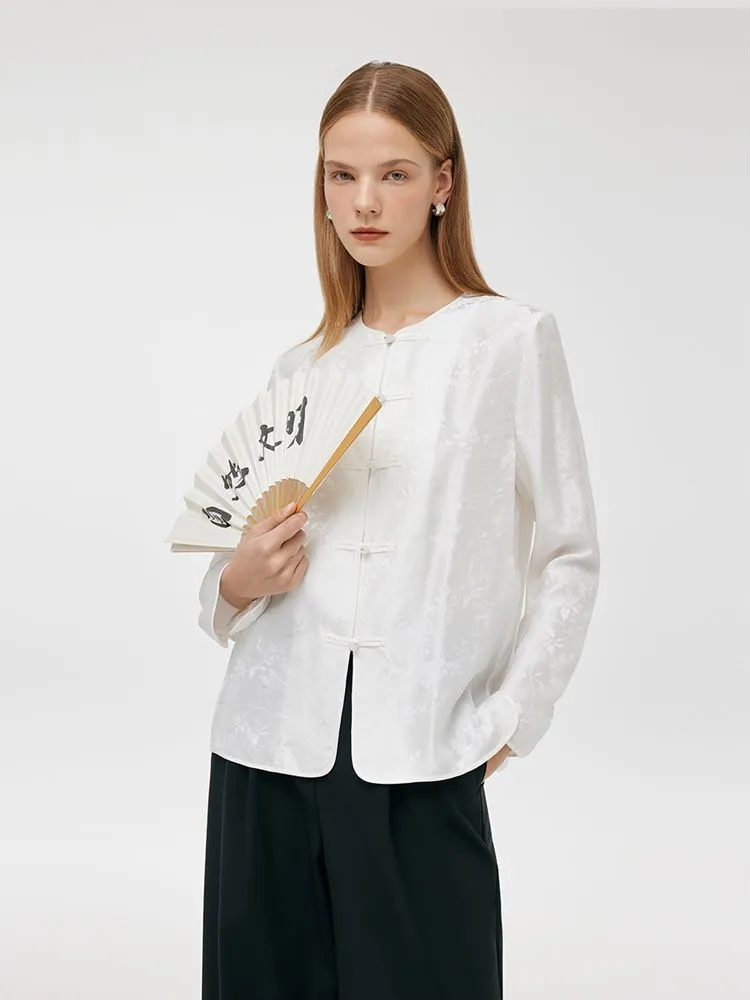 Mulberry Silk New Chinese-Style Jacquard Women Shirt