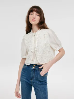 New Chinese-Style Lace Sequins Patchwork Women Blouse