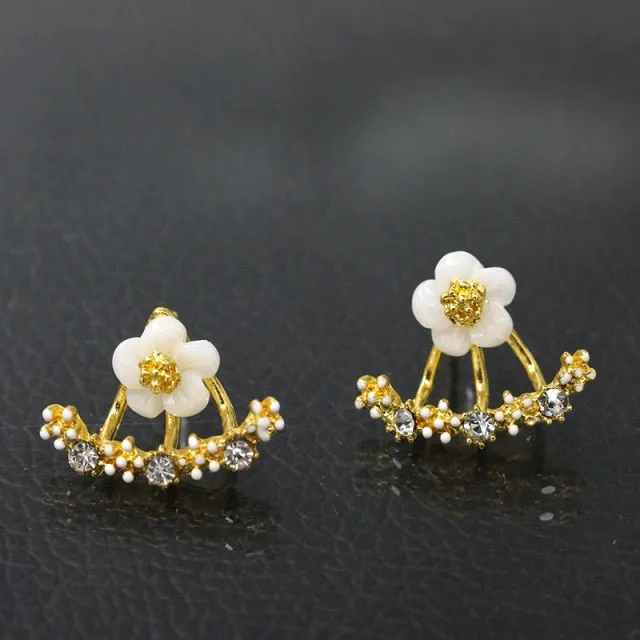 New Cute Small Daisy Flowers Stud Earrings For Women Korean Sweet crystal Flower Earring Girls Fashion Elegant Jewelry