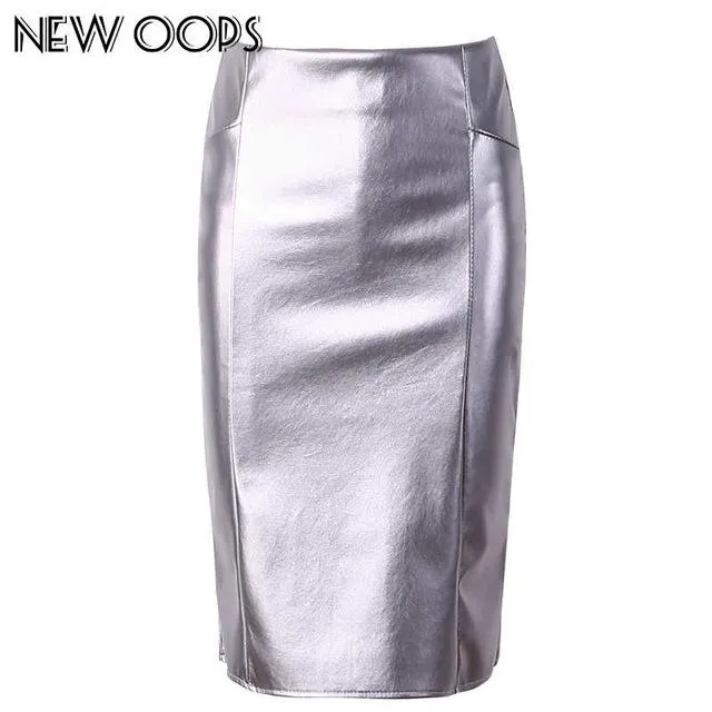 NEW OOPS Women Faux Leather slim High Waist Skirts 2017 Casual Tube Wrap Bodycon PU Pencil Skirts Midi Saias Femininos A1702031