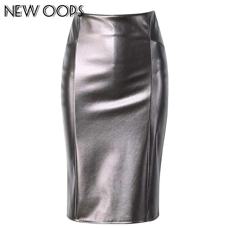 NEW OOPS Women Faux Leather slim High Waist Skirts 2017 Casual Tube Wrap Bodycon PU Pencil Skirts Midi Saias Femininos A1702031