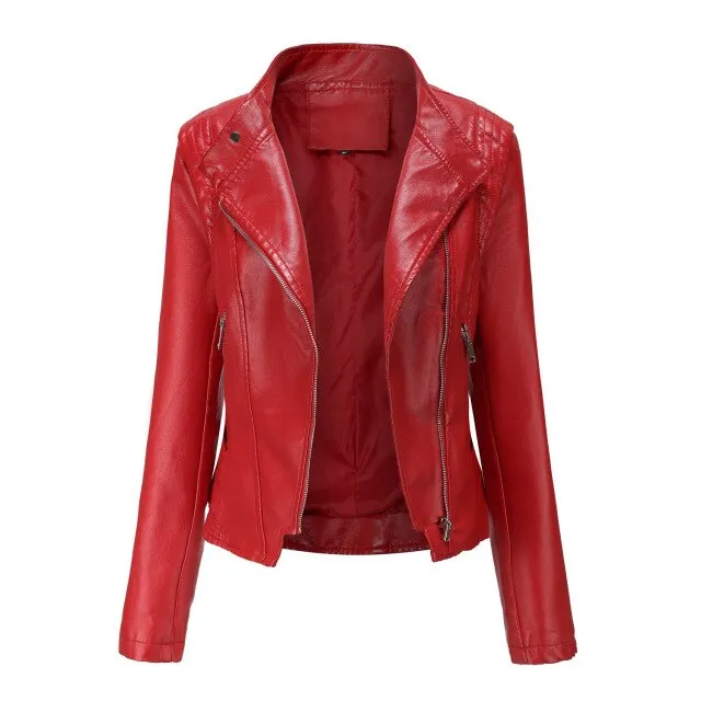 New Style Ladies Slim Leather Spring Thin Long-Sleeved Jacket