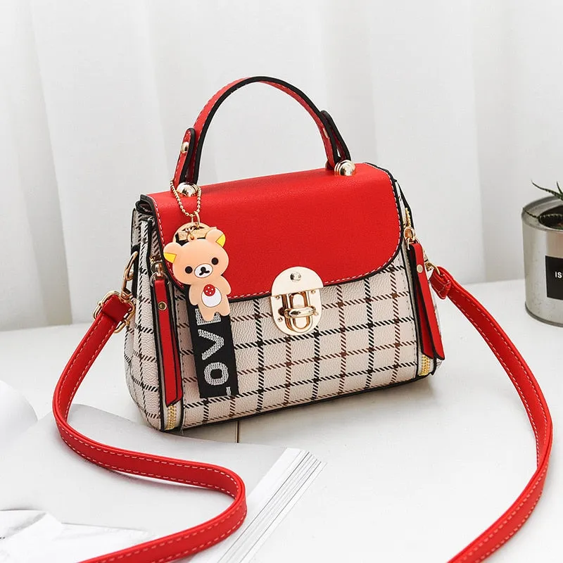 OkoLive SB0046 Korean New Fashion Women School Cute Litter Bear PU Leather Waterproof Handbag Simple Women&#39;s Shoulder Bag