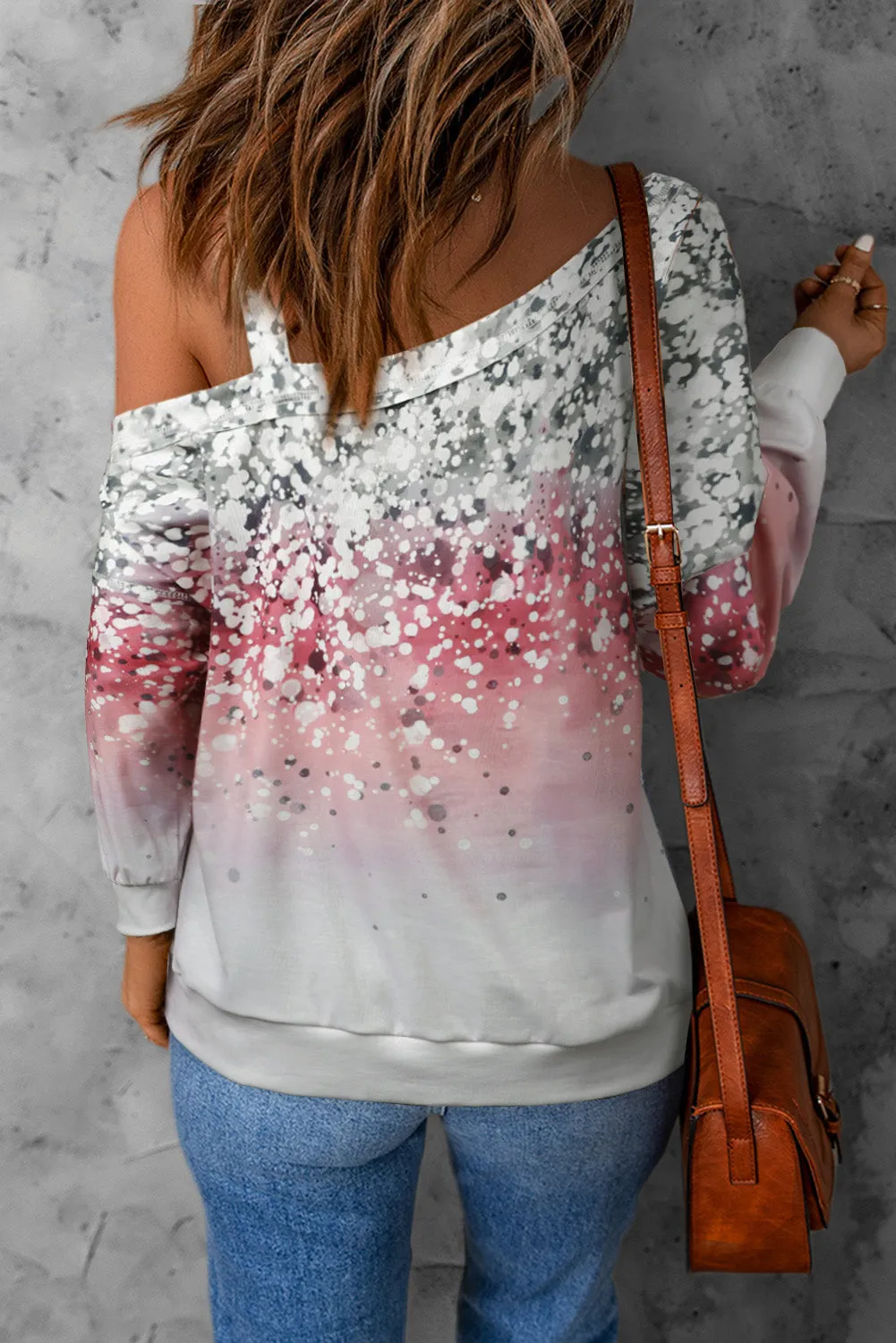 Ombre Sweatshirt One Shoulder Long Sleeve Tops for Women