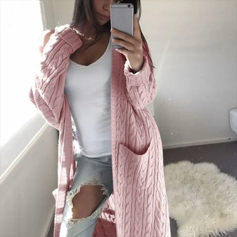 Oversized Boho French Braid Braided Knit Long Cardigan Sweaters For Women