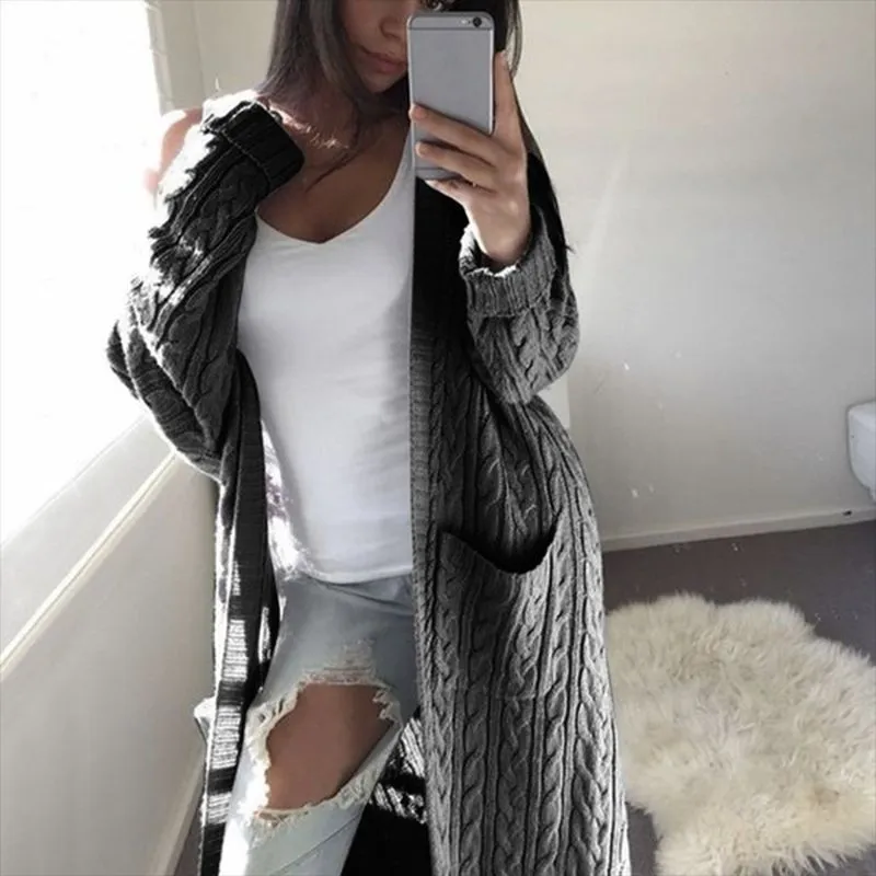 Oversized Boho French Braid Braided Knit Long Cardigan Sweaters For Women