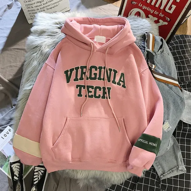 oversized Hoodies Women Thicker Letter Warm Pullover Coat Drawstring Harajuku Sweatshirt Pink Womens Korean New High Quality