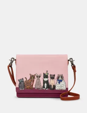 Party Cats Leather Flap Over Cross Body Bag