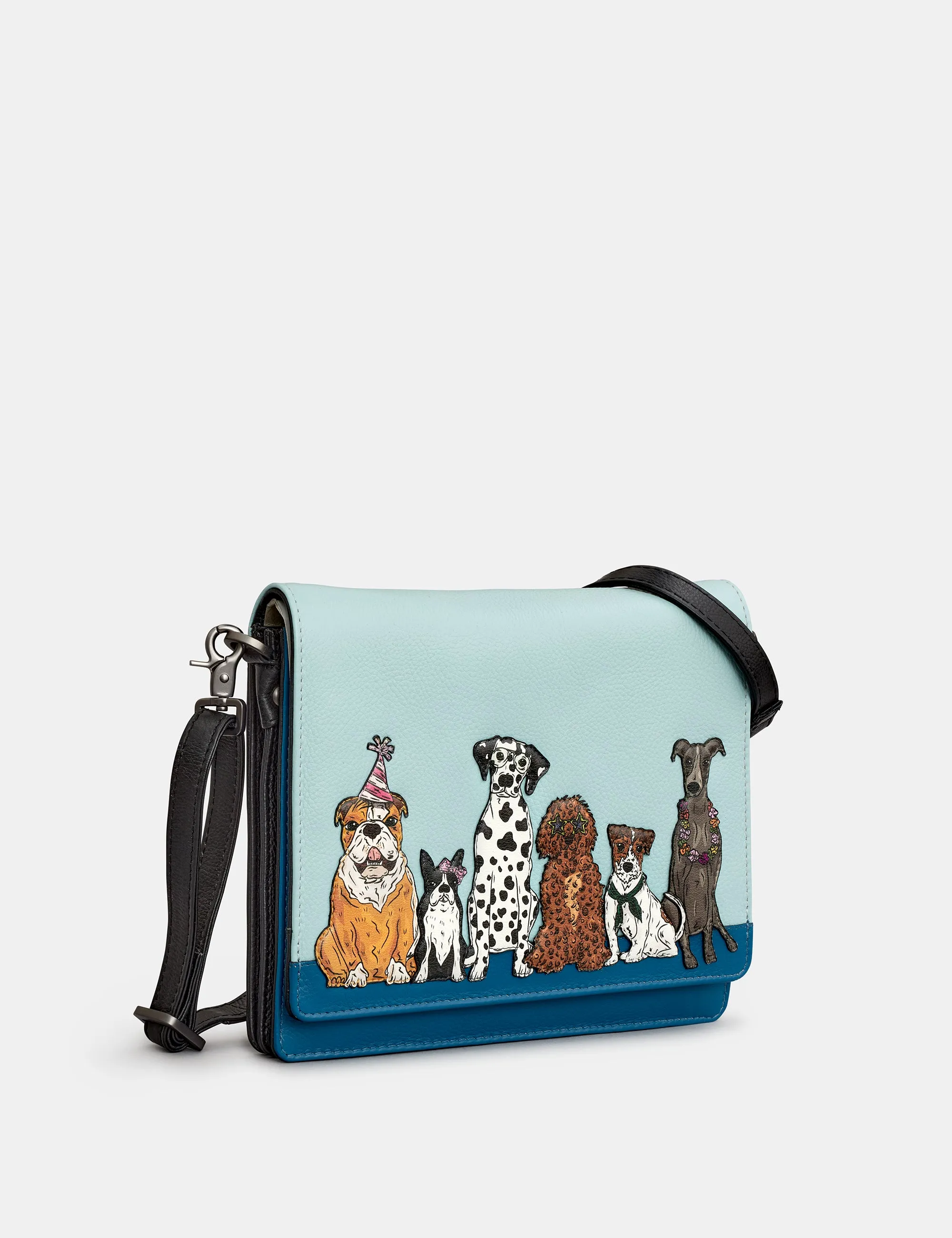 Party Dogs Leather Flap Over Cross Body Bag