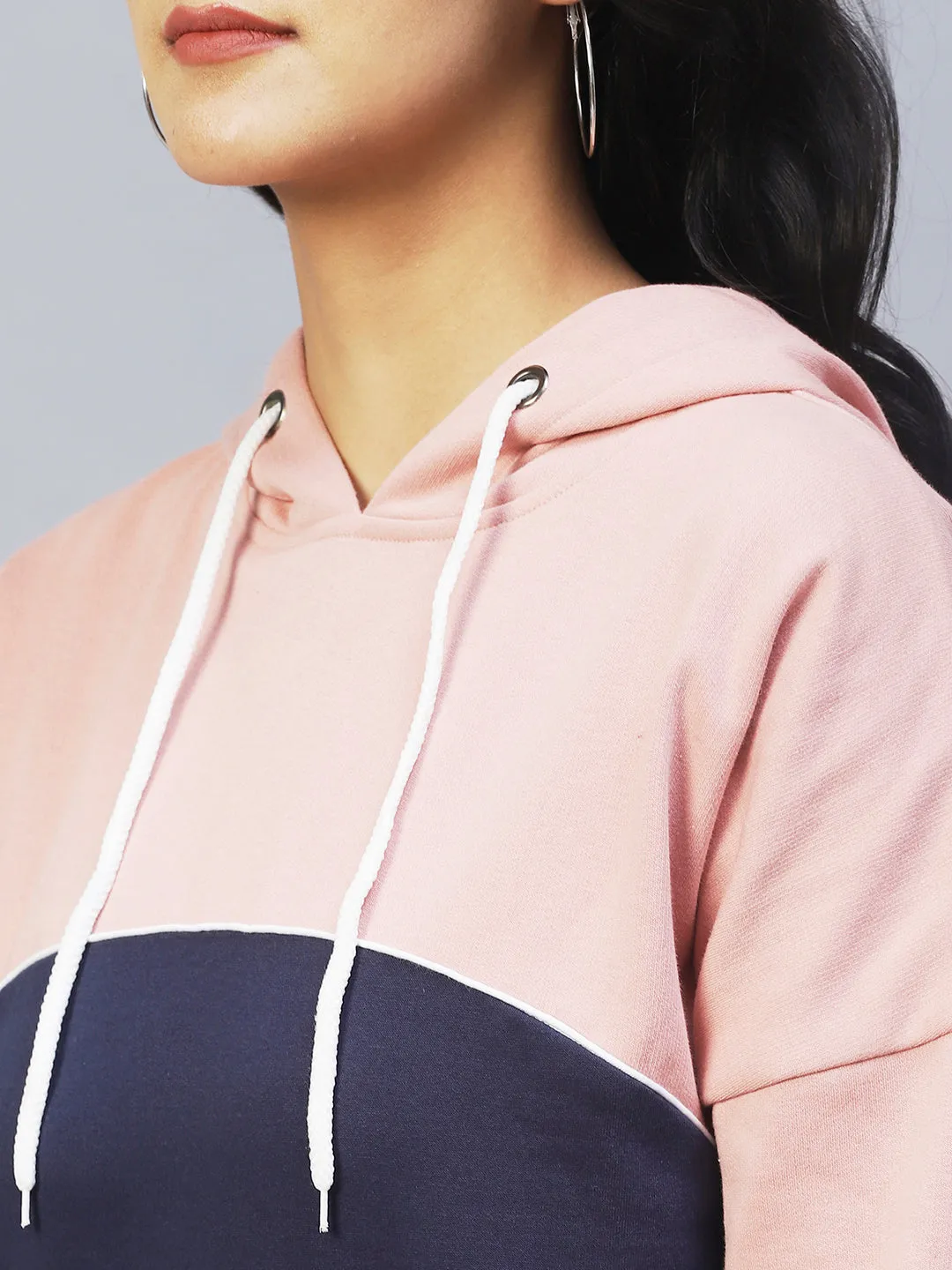 Peach Colourblock Hooded Fleece Sweatshirt