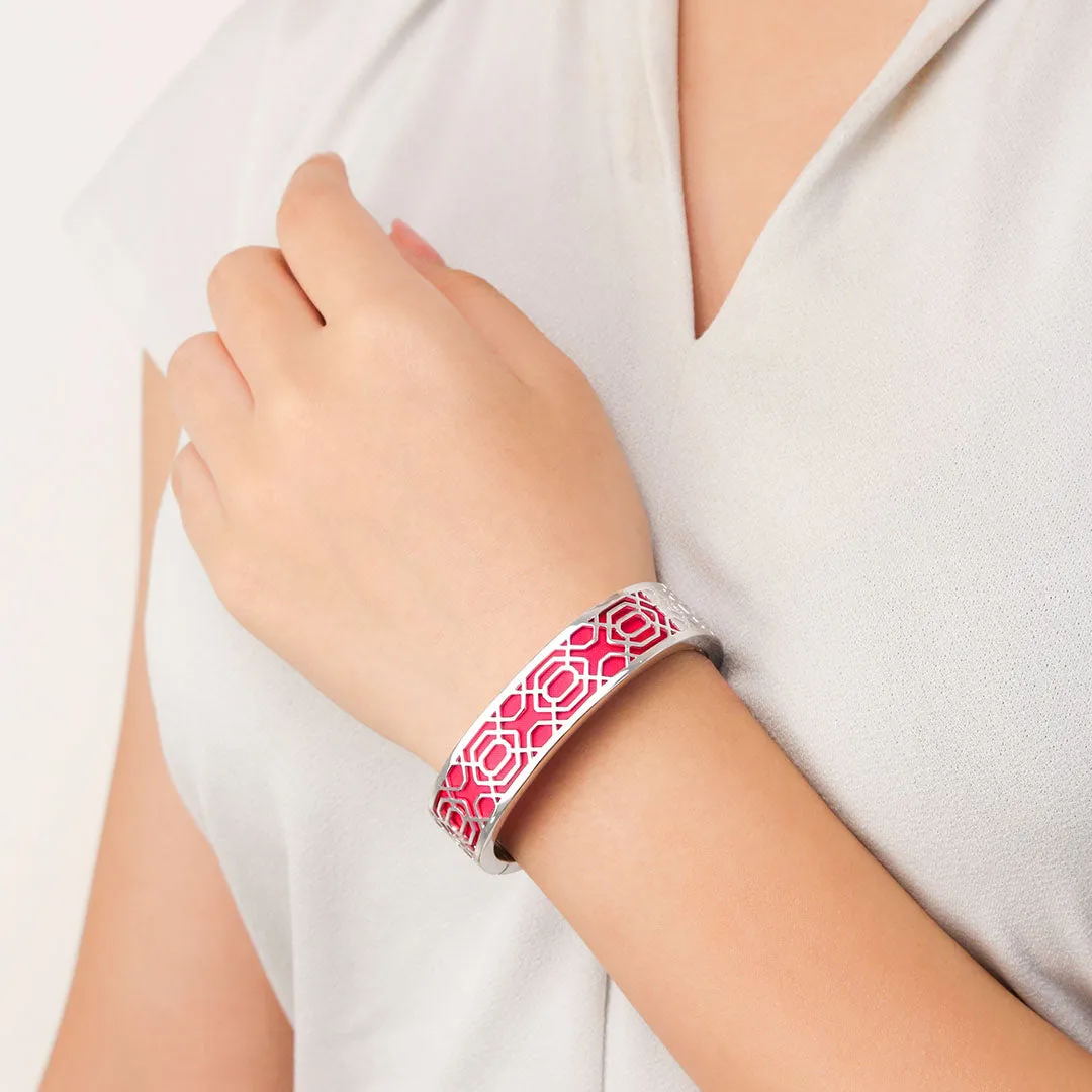 Peranakan Grace Bangle - Dragonfruit Pink - Sterling Silver