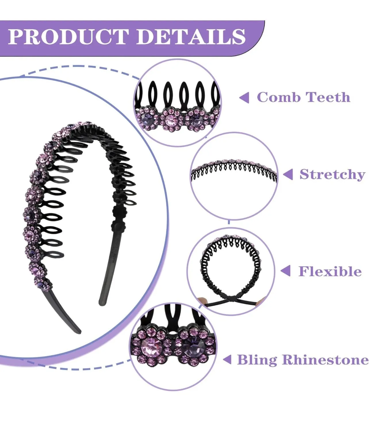 Rhinestone Teeth Comb Headbands for Women, Girls Flower Crystal Stretchy Plastic Hairband, Diamond Fashion Hair Band Accessories (Copy)