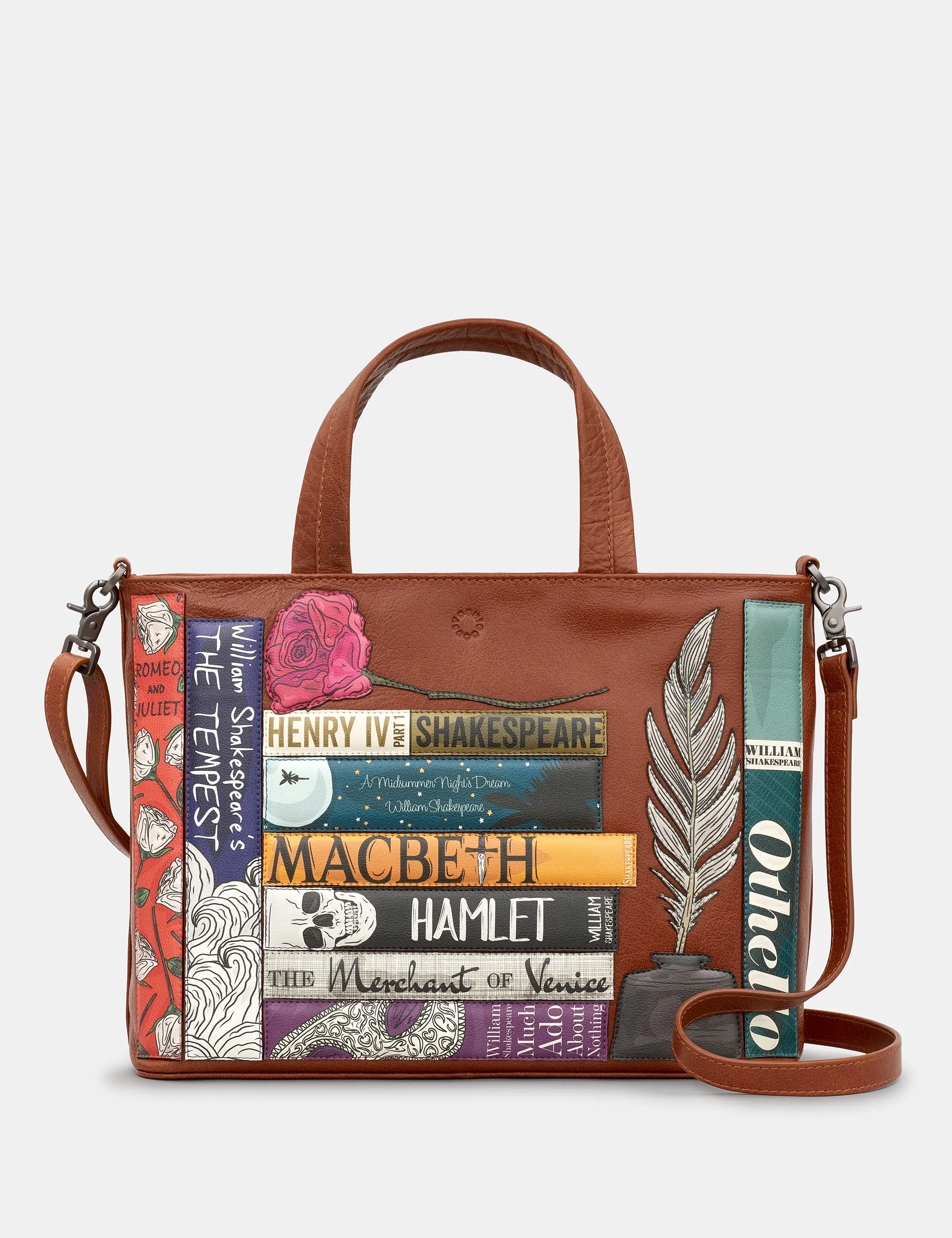 Shakespeare Bookworm Brown Leather Multiway Grab Bag