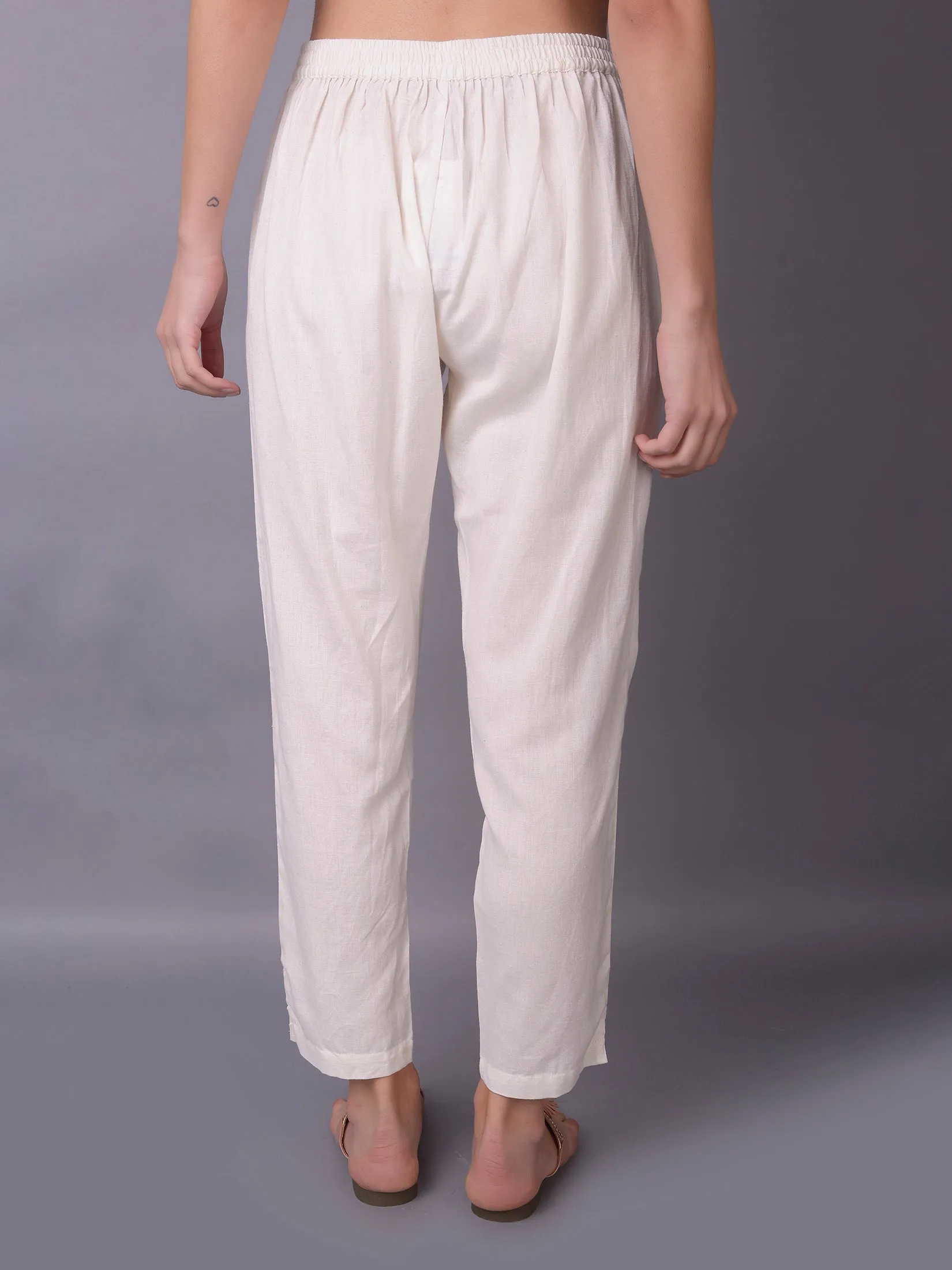 Solid Liva Rayon Off White Trouser