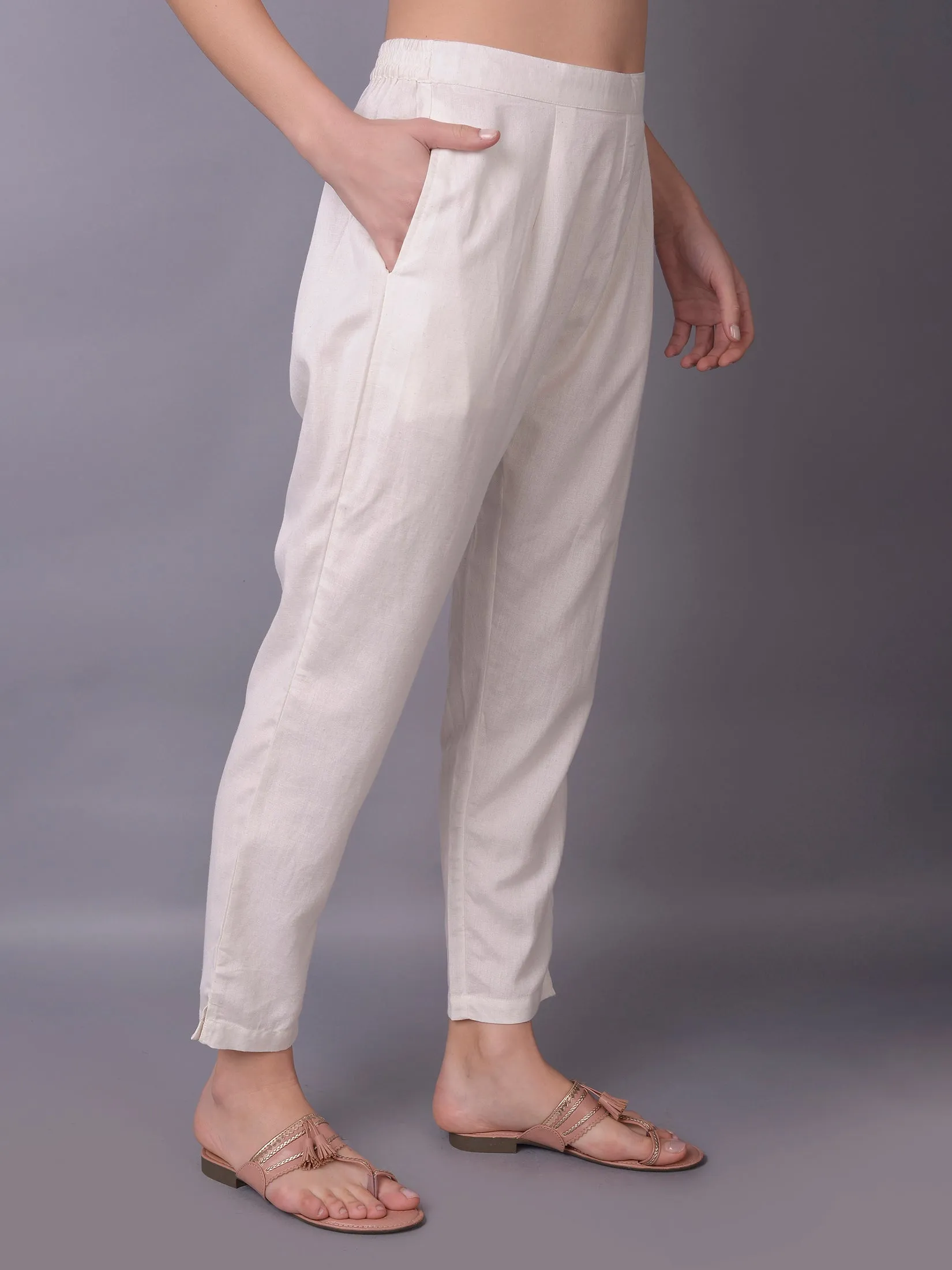 Solid Liva Rayon Off White Trouser