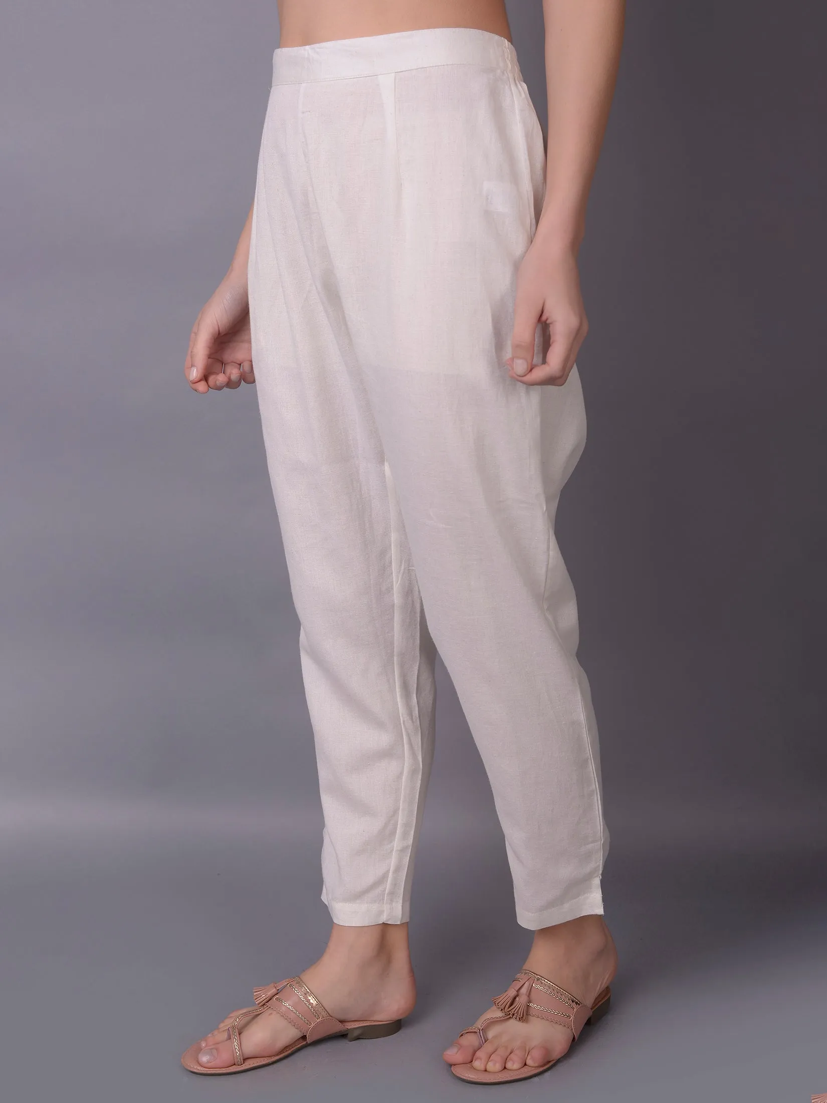 Solid Liva Rayon Off White Trouser