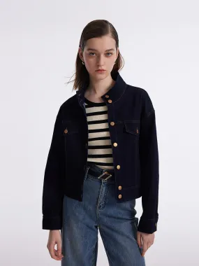 Stand Collar Denim Women Crop Jacket