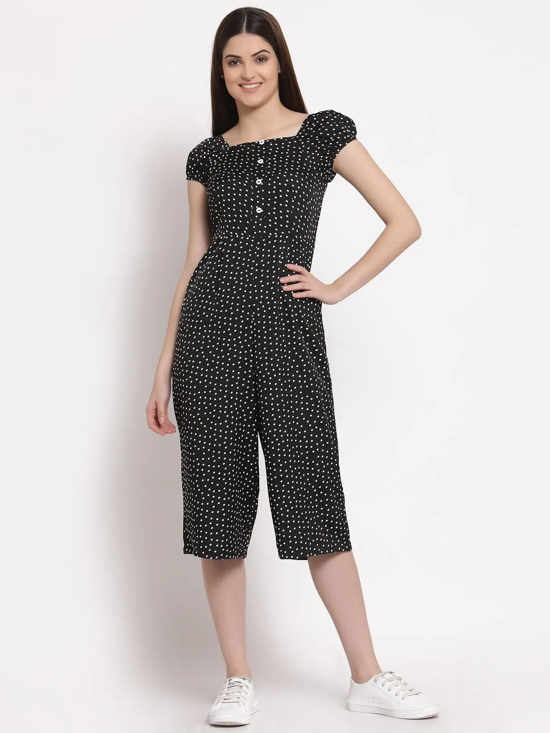 Style Quotient Black  White Printed Culotte Jumpsuit