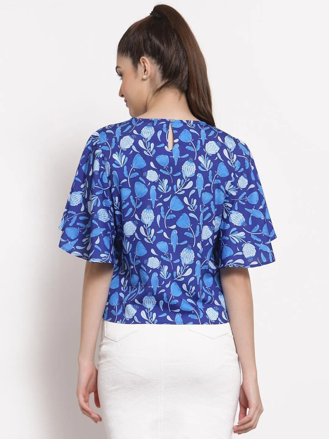 Style Quotient Blue Floral Crepe Regular Top