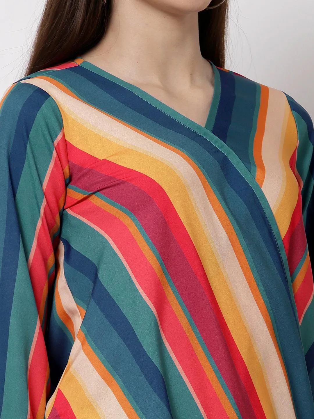 Style Quotient Multicoloured Striped Crepe Wrap Top