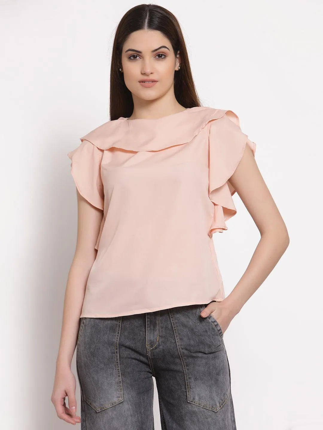 Style Quotient Nude-Coloured Crepe Regular Top