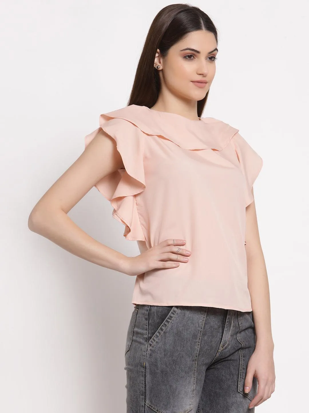 Style Quotient Nude-Coloured Crepe Regular Top