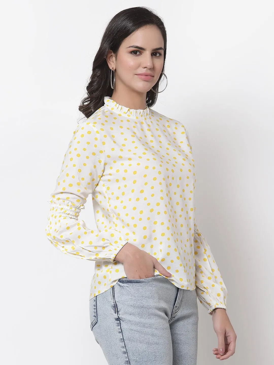 Style Quotient White Geometric Print Victorian Top