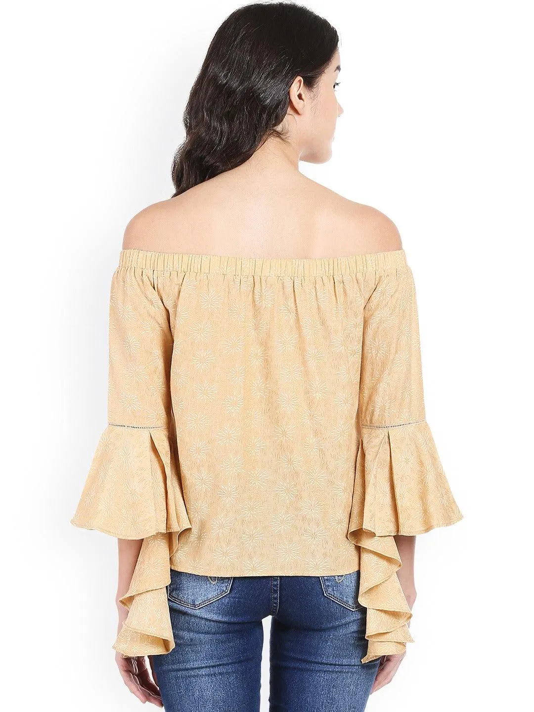 Style Quotient Women Beige Off-Shoulder Floral Fashion Tops