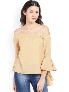 Style Quotient Women Beige Off-Shoulder Floral Fashion Tops