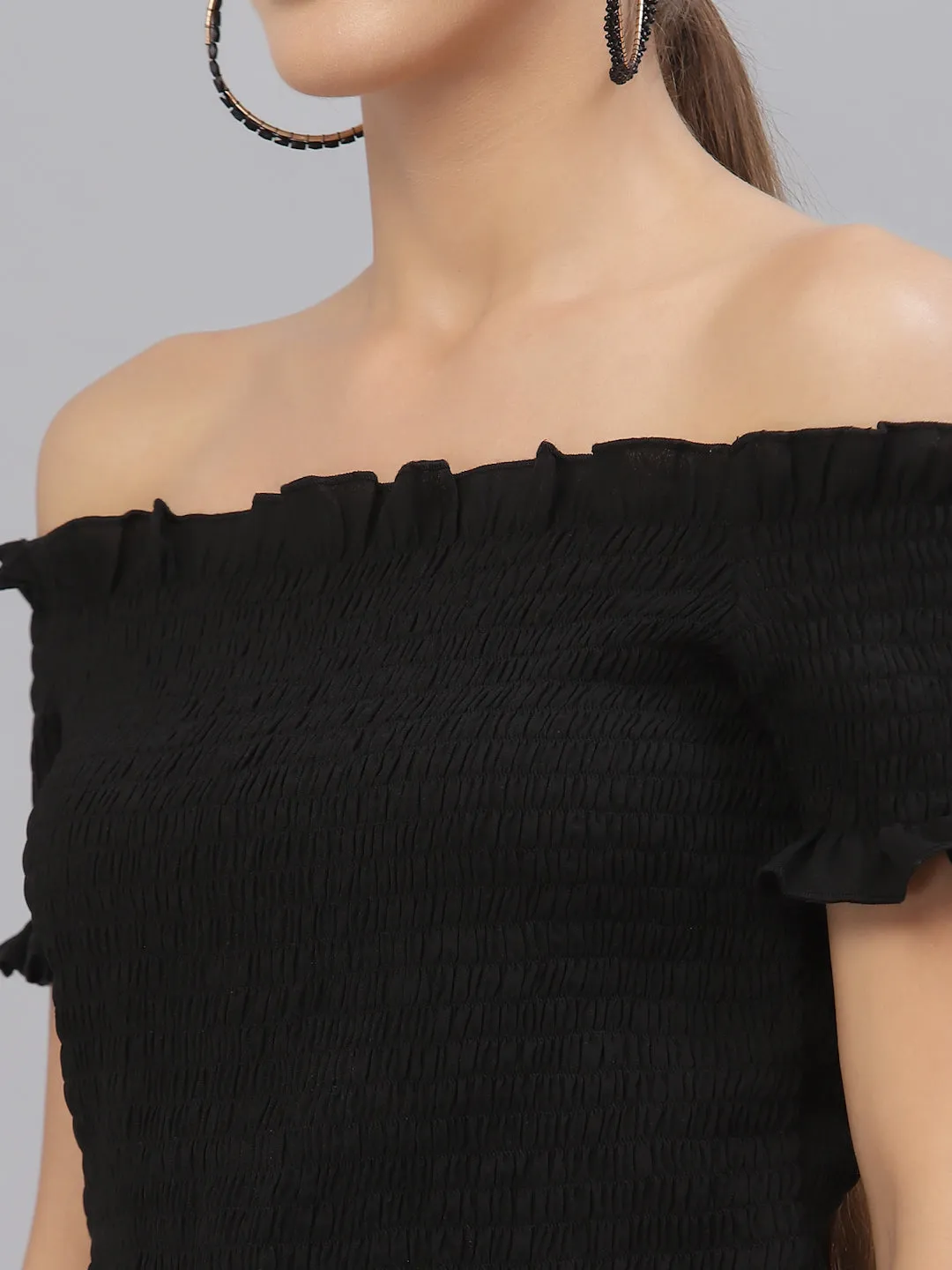 Style Quotient Women Black Off-Shoulder Bardot Top