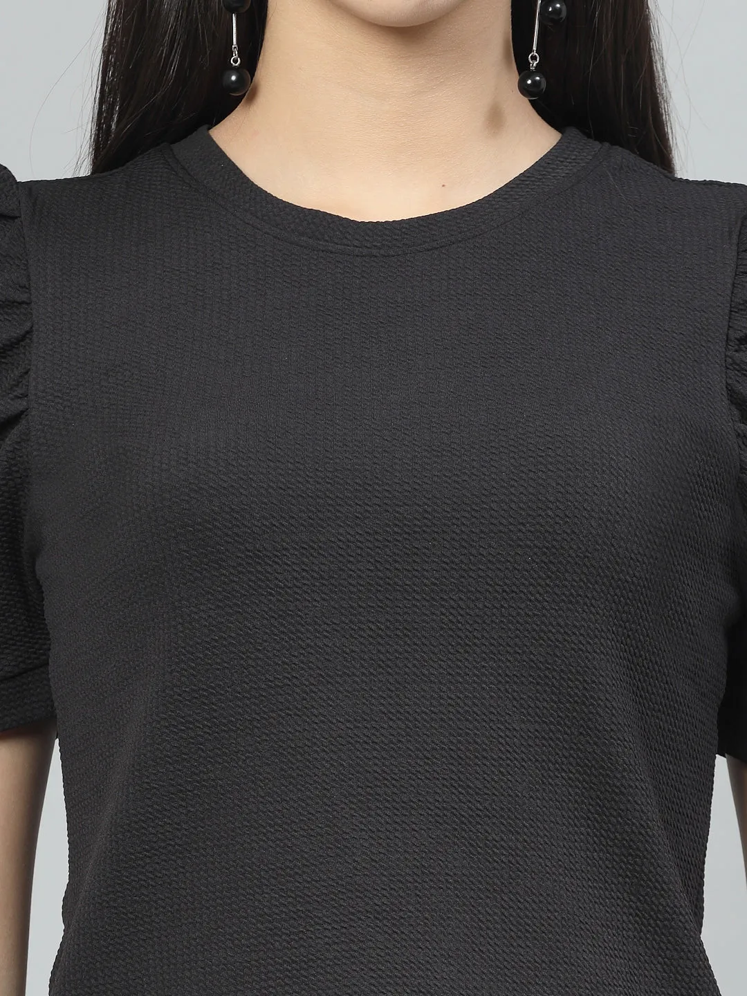 Style Quotient Women Black Poly Knit Smart Casual Top