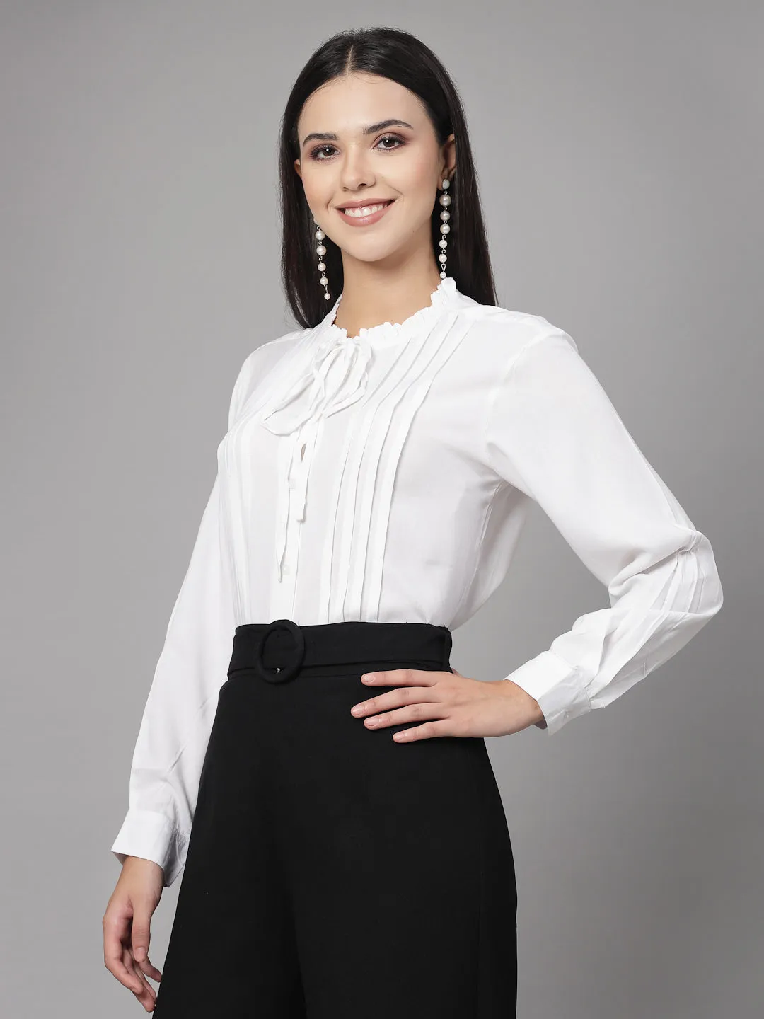 Style Quotient Women Black Polyester Cutout Smart Casual Shirt