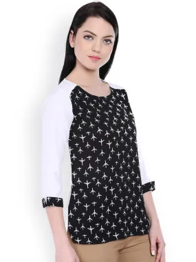 Style Quotient Women Black Round Neck Conversational Fashion Tops