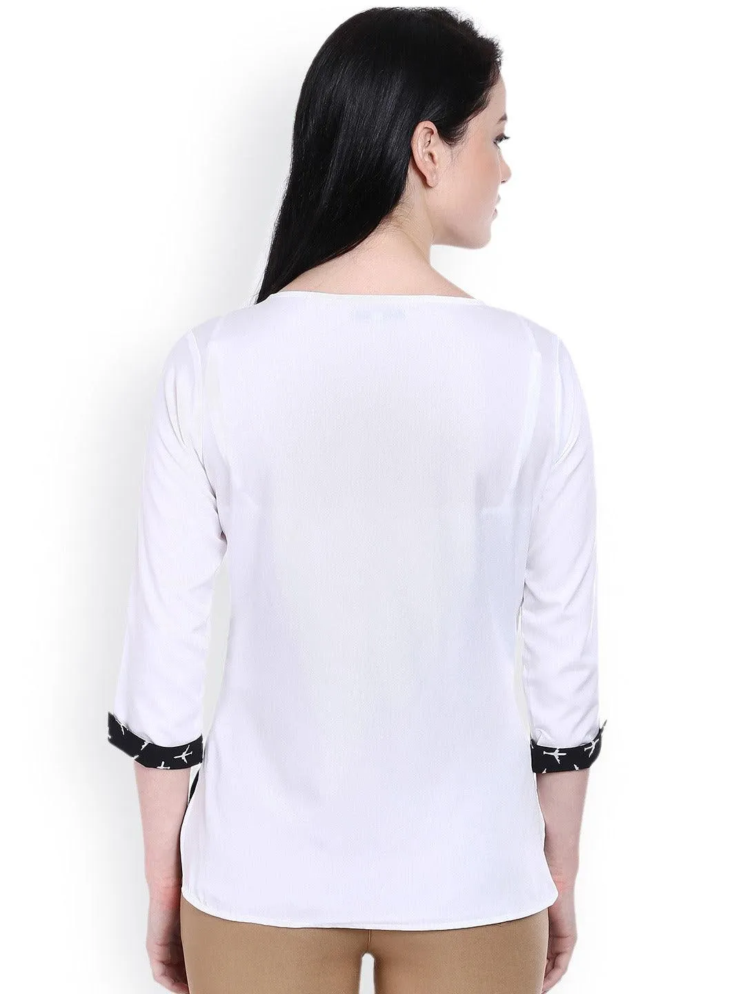 Style Quotient Women Black Round Neck Conversational Fashion Tops