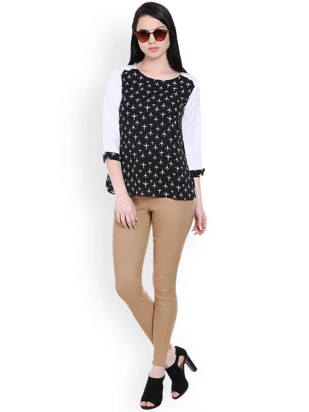 Style Quotient Women Black Round Neck Conversational Fashion Tops