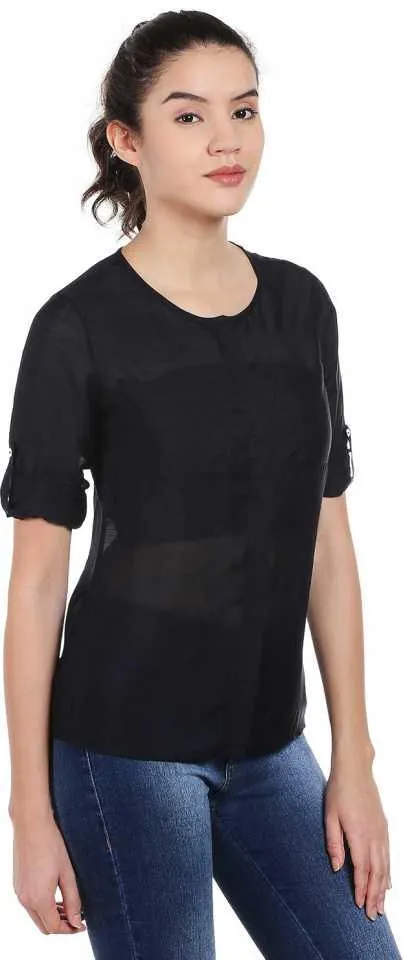 Style Quotient Women Black Round Neck solid Fashion Shirts