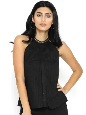 Style Quotient Women Black Round Neck Striped Fashion Tops