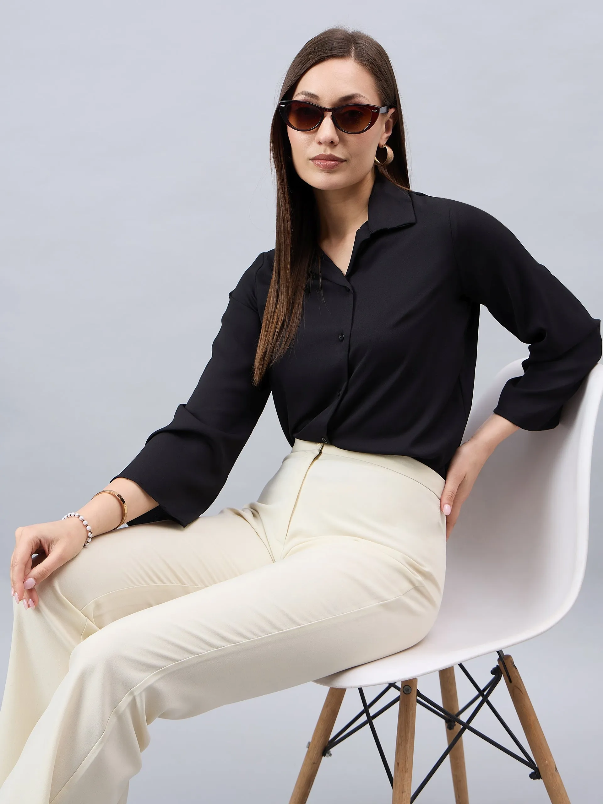 Style Quotient Women Black Solid Regular Fit Shirt