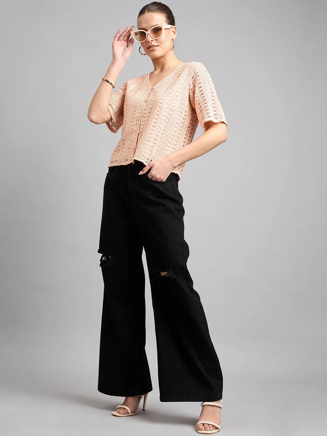 Style Quotient Women Black Wide Leg High Rise Jeans