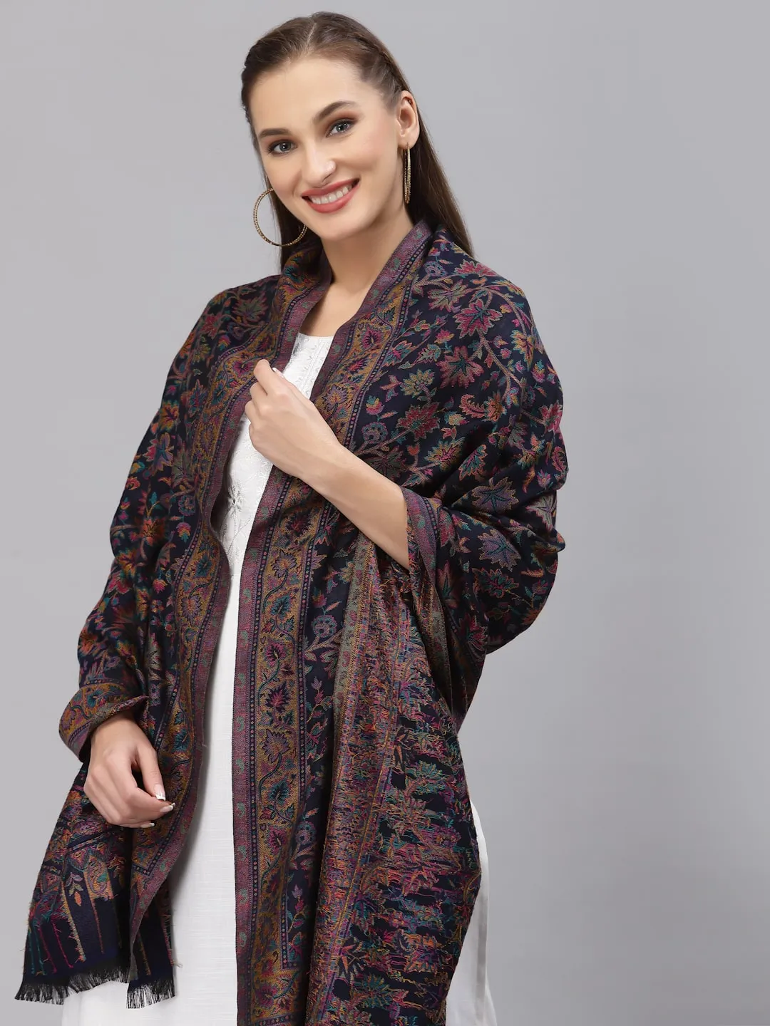 Style Quotient Women Blue & Pink Woven Design Shawl