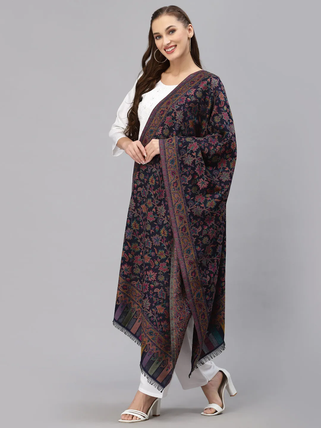 Style Quotient Women Blue & Pink Woven Design Shawl