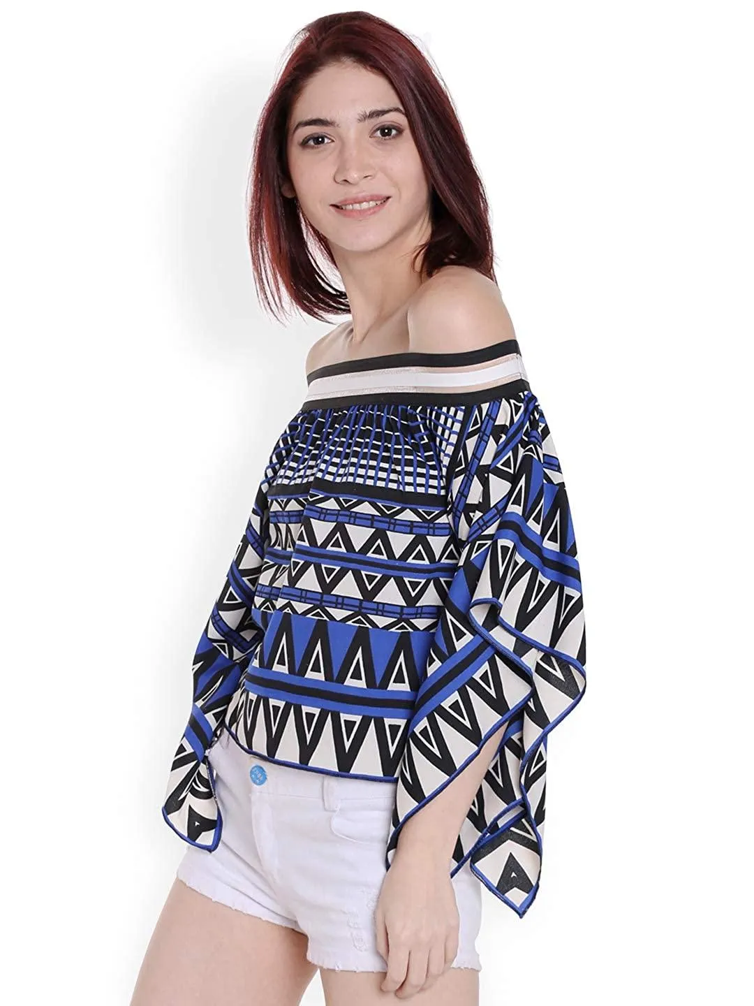 Style Quotient Women Blue Off-Shoulder printed Fashion Tops