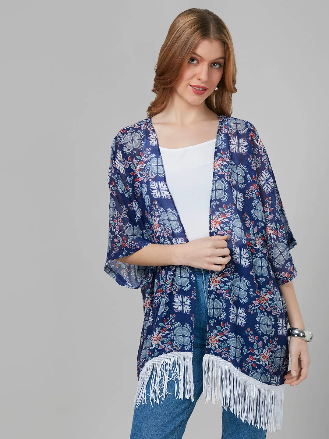 Style Quotient Women Blue Printed Shrug