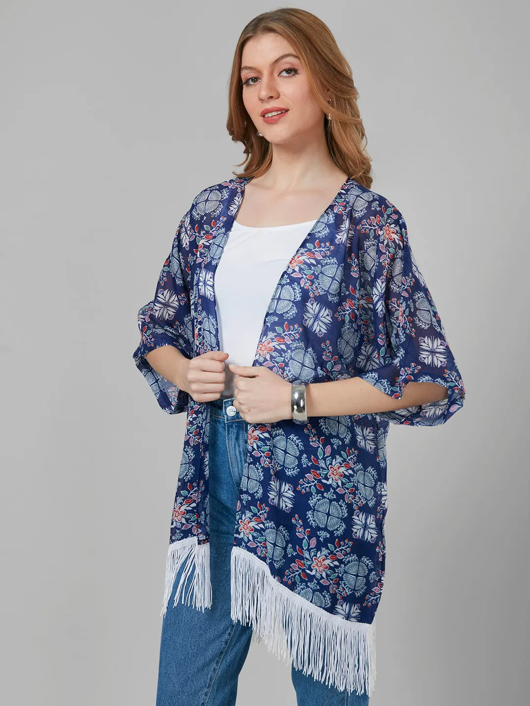 Style Quotient Women Blue Printed Shrug