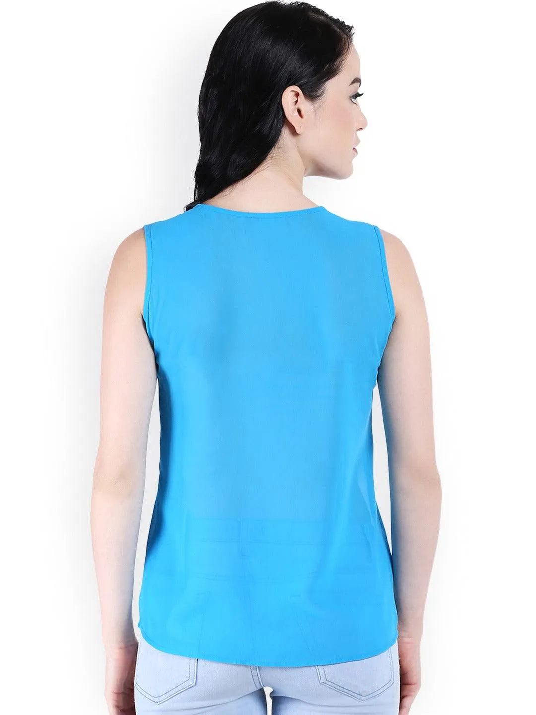 Style Quotient Women Blue Round Neck Solid Fashion Tops