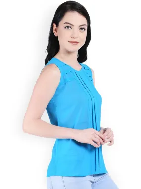 Style Quotient Women Blue Round Neck Solid Fashion Tops