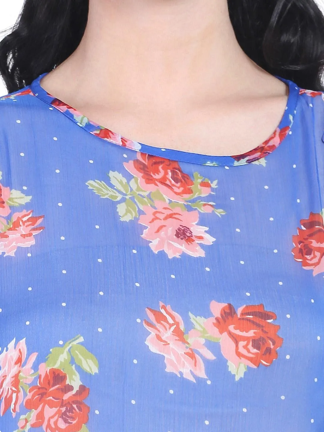 Style Quotient Women Blue RoundNeck Floral Fashion Tops